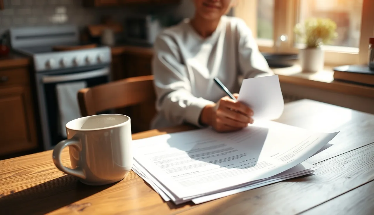 Person reviewing out-of-state divorce documents at a kitchen table