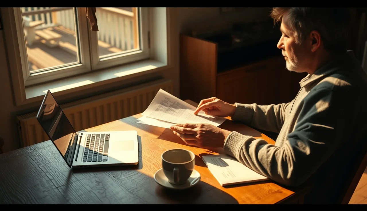 Person reviewing documents at a kitchen table during divorce tax filing season