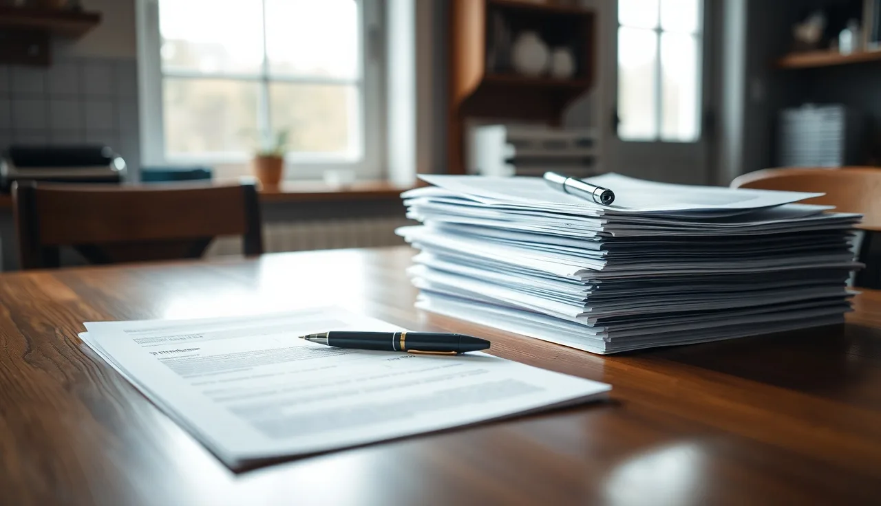 Two stacks of legal documents on a table during divorce power of attorney review