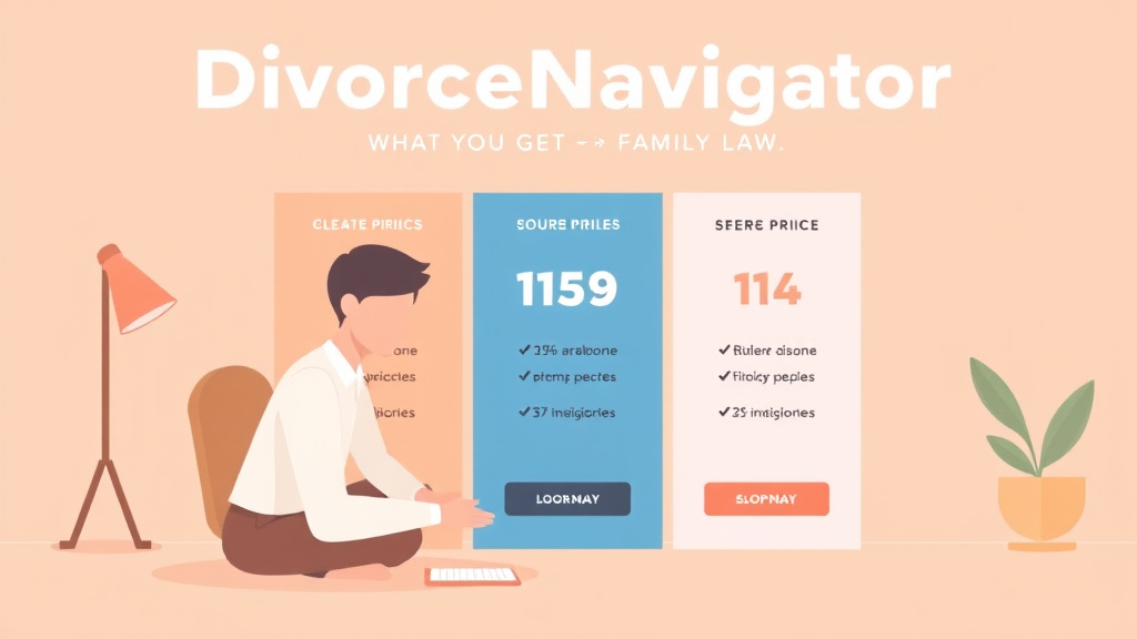 Illustration showing key concepts related to divorcenavigator pricing: what you get for $149