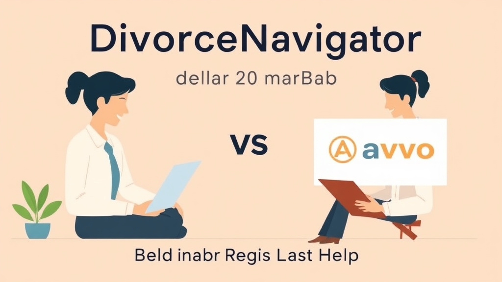 Illustration showing key concepts related to divorcenavigator vs. avvo divorce services: finding the right help