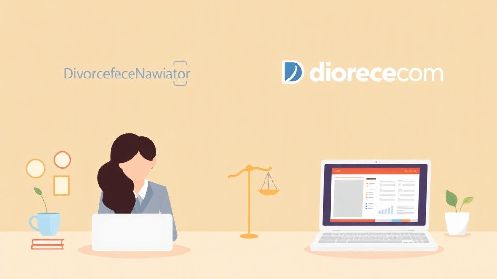Illustration showing key concepts related to divorcenavigator vs. divorce.com: platform comparison