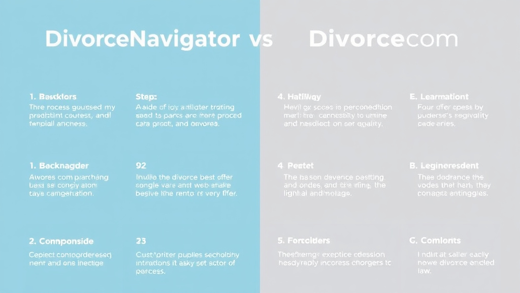 Visual guide for practical steps in divorcenavigator vs. divorce.com: platform comparison