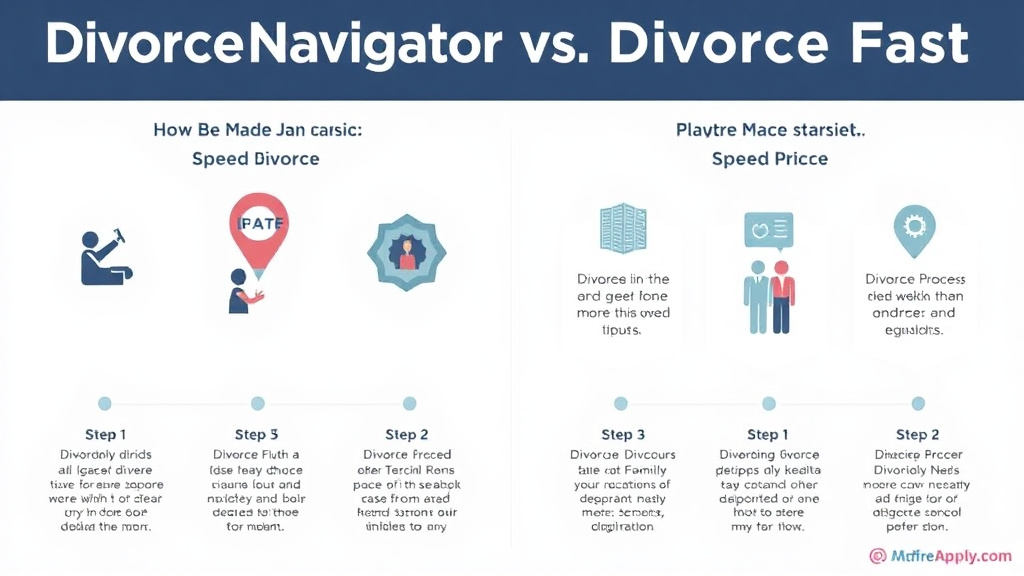 Visual guide for practical steps in divorcenavigator vs. divorcefast: speed, price, and quality