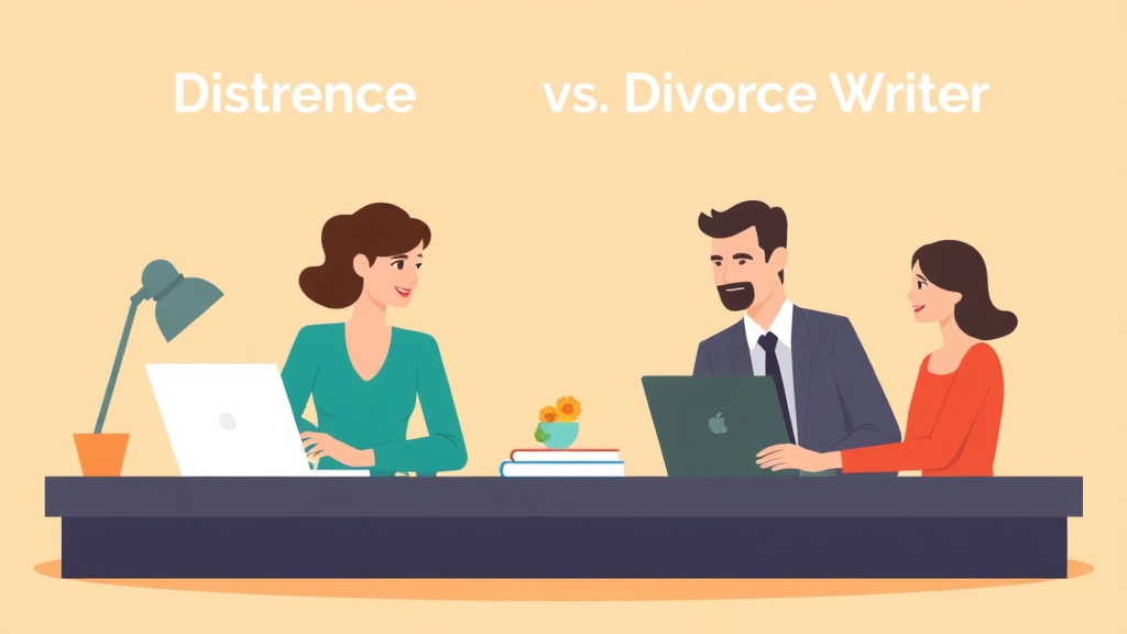 Illustration showing key concepts related to divorcenavigator vs divorcewriter: service comparison