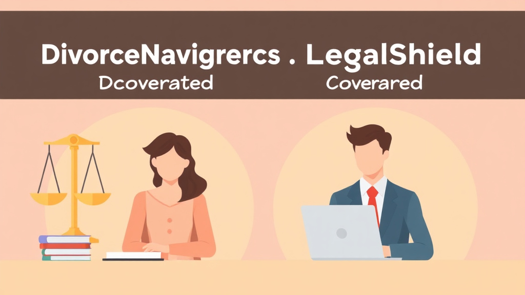 Illustration showing key concepts related to divorcenavigator vs. legalshield: divorce coverage compared