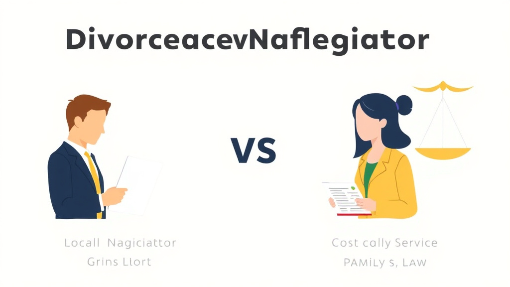 Illustration showing key concepts related to divorcenavigator vs. local paralegal: cost and service comparison