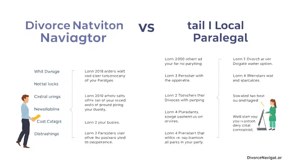Visual guide for practical steps in divorcenavigator vs. local paralegal: cost and service comparison