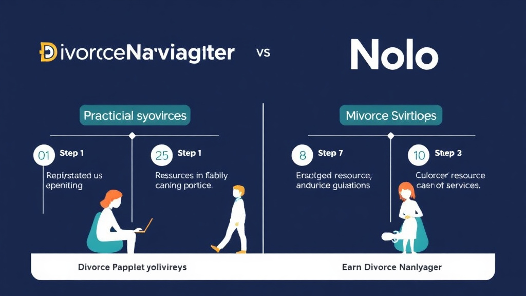 Visual guide for practical steps in divorcenavigator vs. nolo: divorce resources and services compared