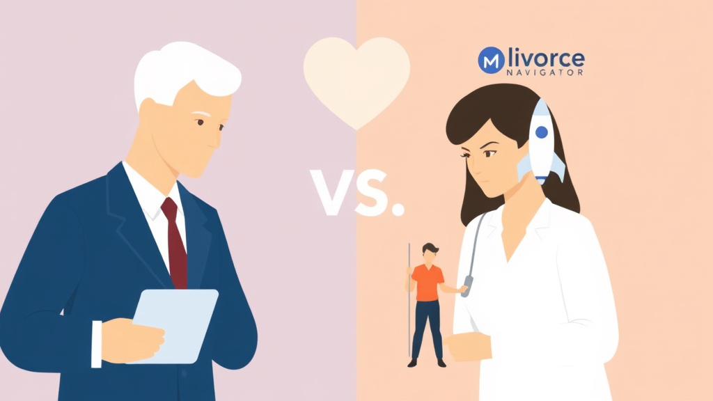 Illustration showing key concepts related to divorcenavigator vs rocket lawyer: divorce services compared