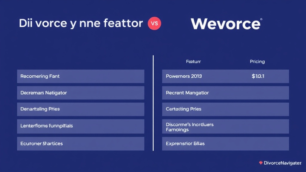 Illustration showing key concepts related to divorcenavigator vs wevorce: features and pricing compared