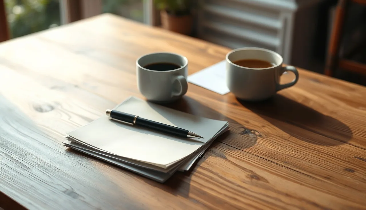Unsigned papers and a pen on a kitchen table with morning light, representing divorce filing costs