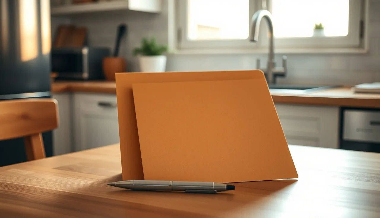 Two folders and a pen on a wooden table representing divorce paperwork costs
