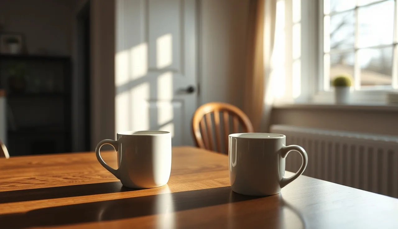 Empty chair at kitchen table suggesting divorce separation and costs ahead