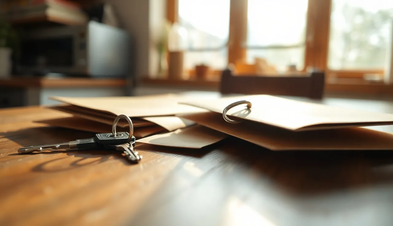 House keys and envelope on a table, representing low cost New York divorce paperwork