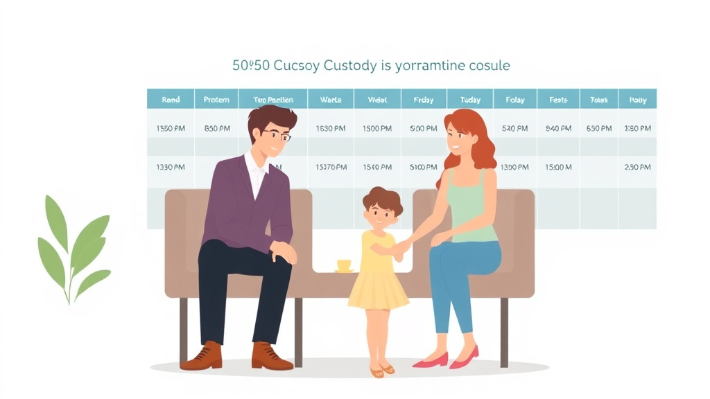Illustration showing key concepts related to 50/50 custody schedule: common arrangements that work