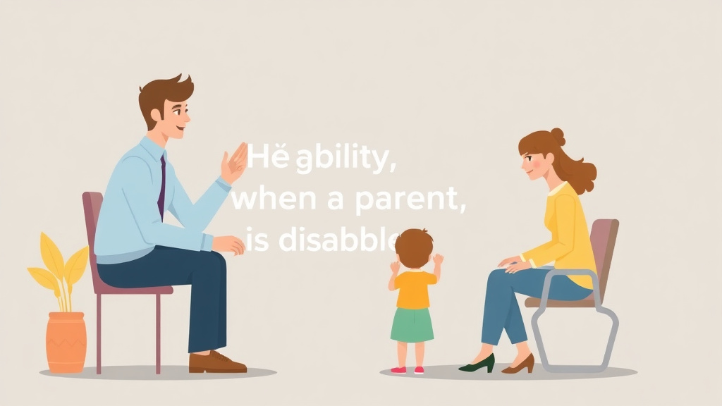 Illustration showing key concepts related to child support and disability: obligations when a parent is disabled