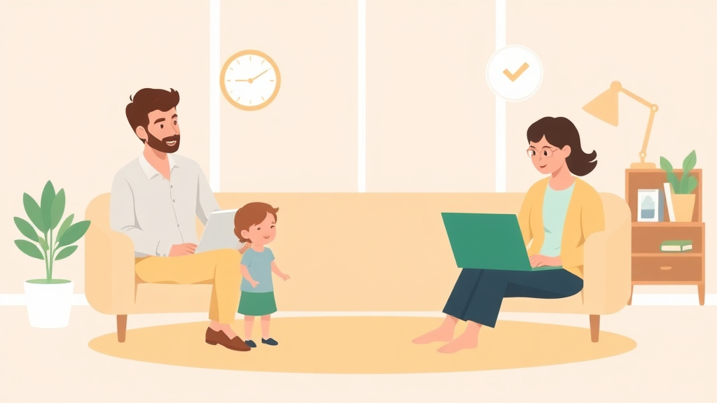 Illustration showing key concepts related to custody schedules around work: flexible arrangements