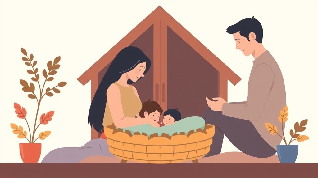 Illustration showing key concepts related to nesting arrangements after divorce: pros, cons, and logistics