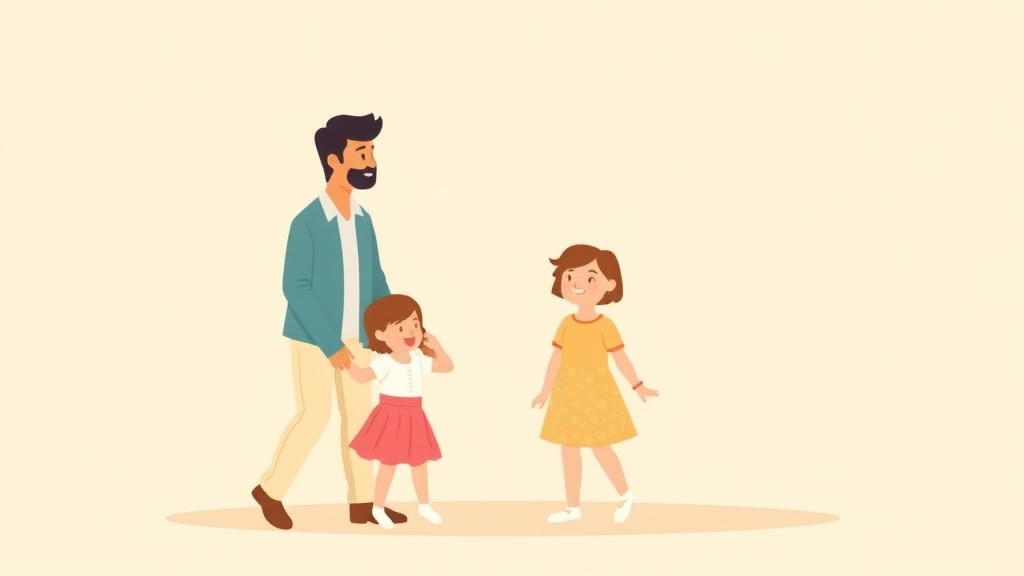 Illustration showing key concepts related to step-parent custody and visitation rights after divorce