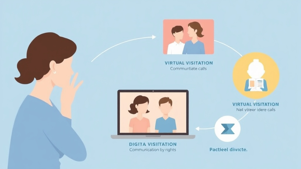 Illustration showing key concepts related to virtual visitation: video calls and digital communication rights