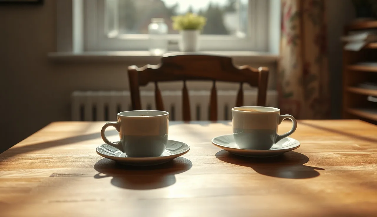 Empty chair at a kitchen table suggesting a divorce process beginning