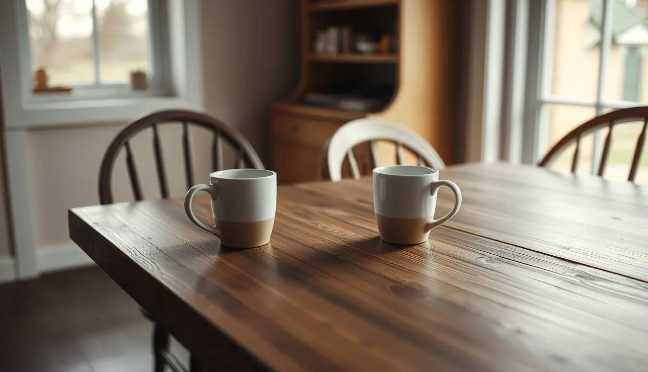 Two separated coffee mugs on a wooden table symbolizing a divorce cooling off period
