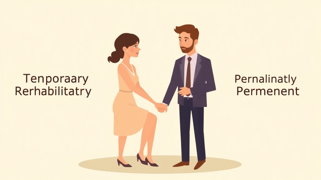 Illustration showing key concepts related to types of alimony: temporary, rehabilitative, and permanent