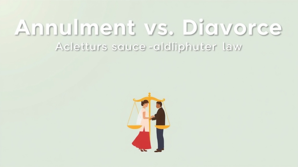 Illustration showing key concepts related to annulment vs divorce: requirements and differences