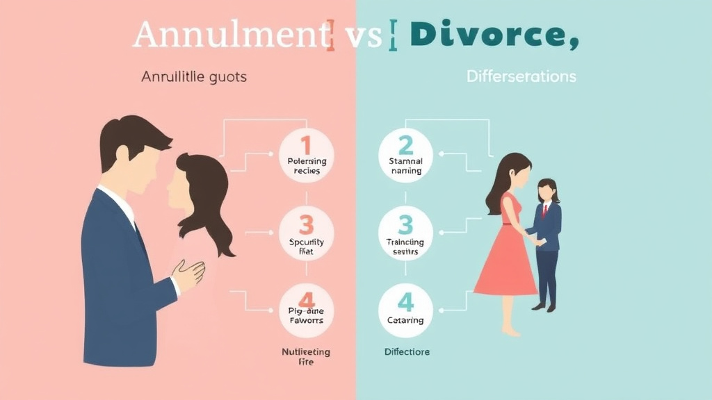 Visual guide for practical steps in annulment vs divorce: requirements and differences