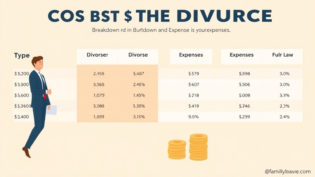 Illustration showing key concepts related to cost of divorce: breakdown of expenses by type