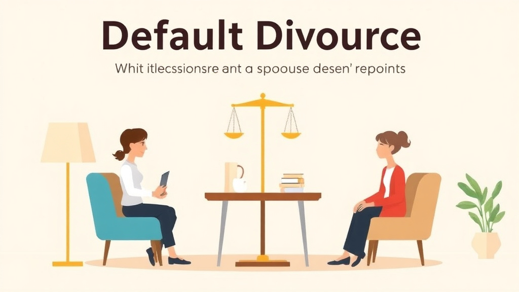 Illustration showing key concepts related to default divorce: what happens when a spouse doesn't respond