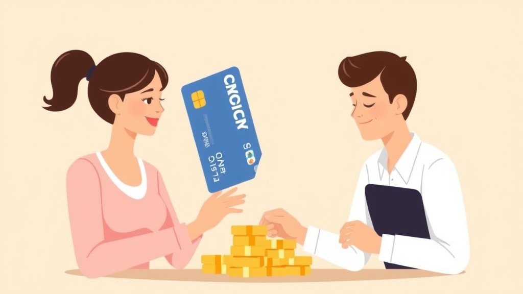Illustration showing key concepts related to divorce and credit card debt: division and responsibility