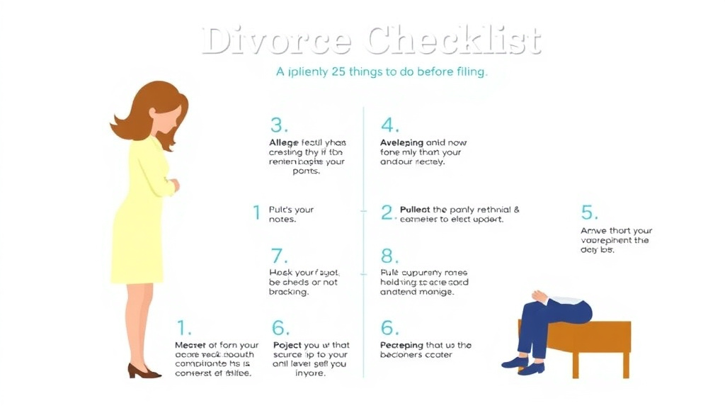 Visual guide for practical steps in divorce checklist: 25 things to do before filing