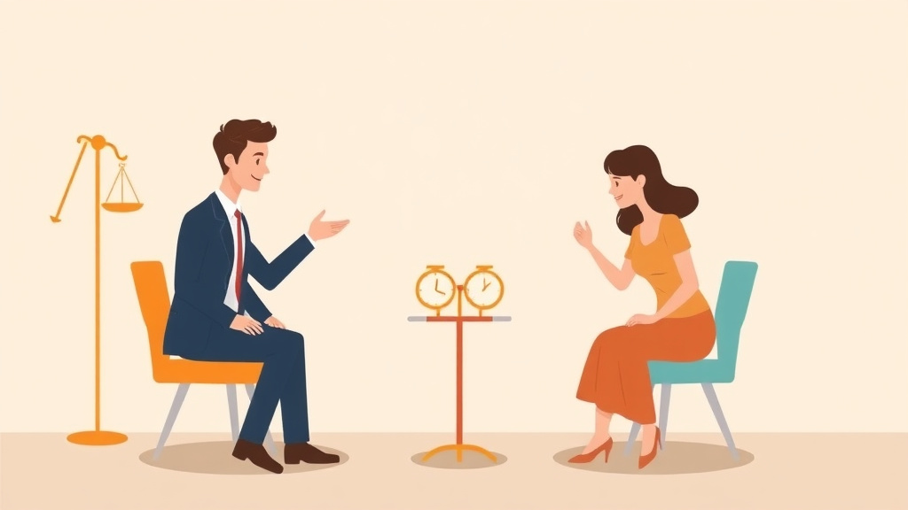 Illustration showing key concepts related to divorce cooling off period: mandatory waiting by state