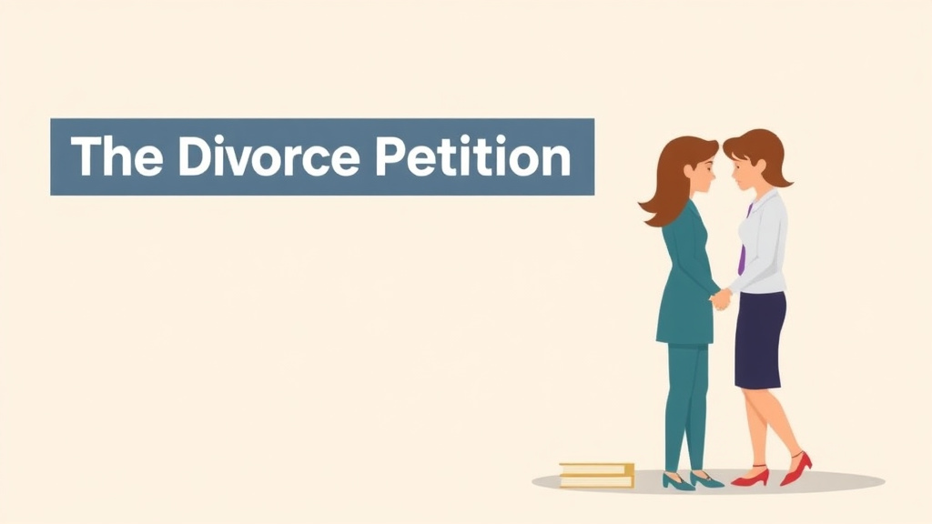 Illustration showing key concepts related to the divorce petition: what it is and how to file