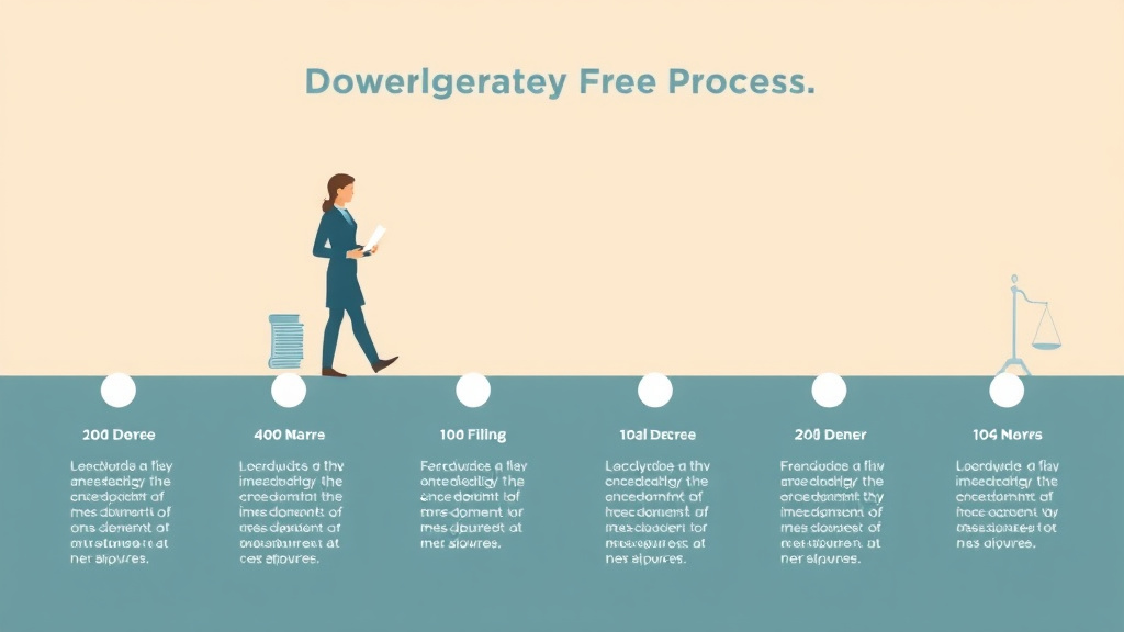 Illustration showing key concepts related to divorce process timeline: from filing to final decree