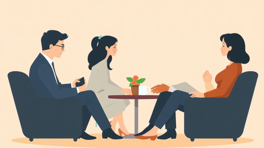 Illustration showing key concepts related to divorce support groups: finding help during the process