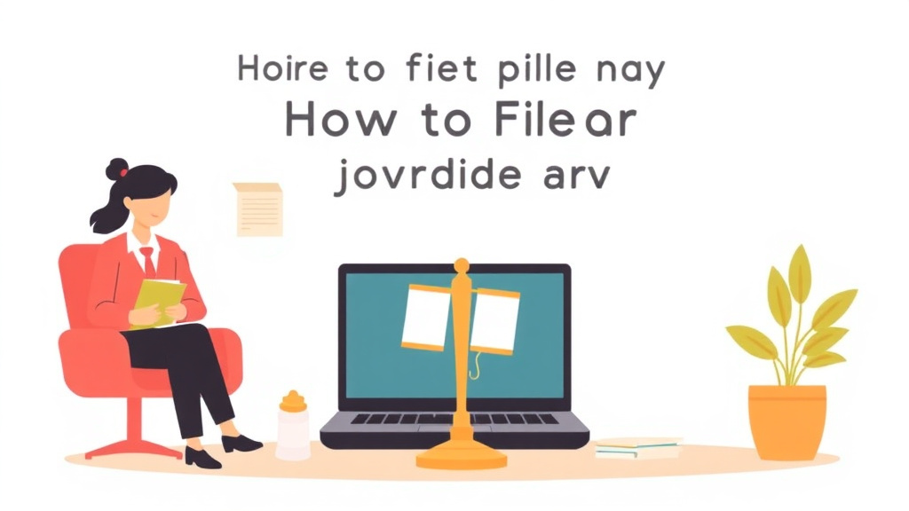 Illustration showing key concepts related to how to file for divorce online: state-by-state e-filing guide