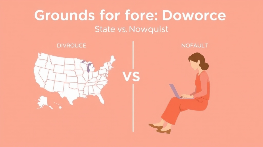 Illustration showing key concepts related to grounds for divorce by state: fault vs no-fault