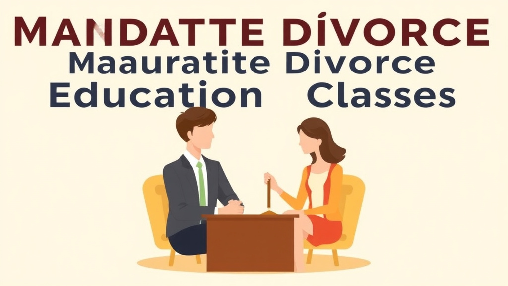 Illustration showing key concepts related to mandatory divorce education classes: state requirements