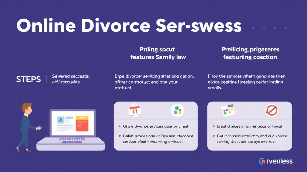 Visual guide for practical steps in online divorce services compared: features and pricing