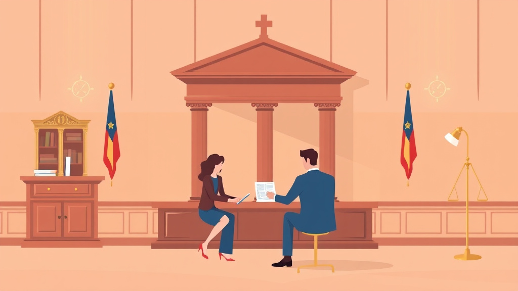 Illustration showing key concepts related to pro se divorce: representing yourself in court
