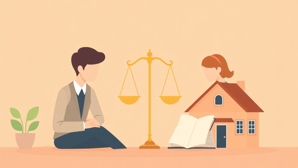 Illustration showing key concepts related to property division in divorce: equitable distribution vs community property