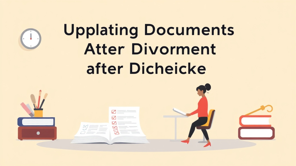 Illustration showing key concepts related to updating documents after divorce: complete checklist