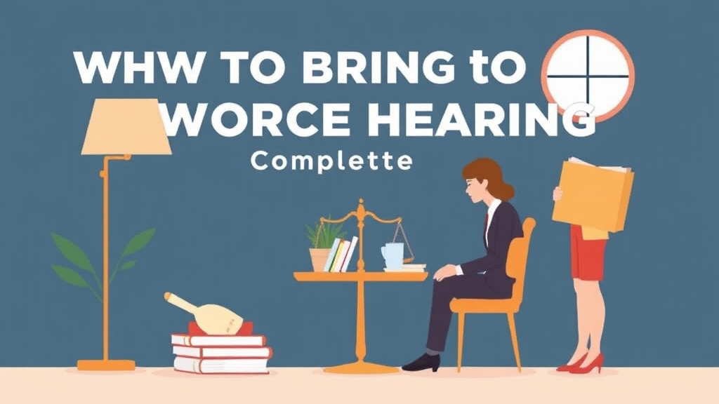 Illustration showing key concepts related to what to bring to your divorce hearing: complete list