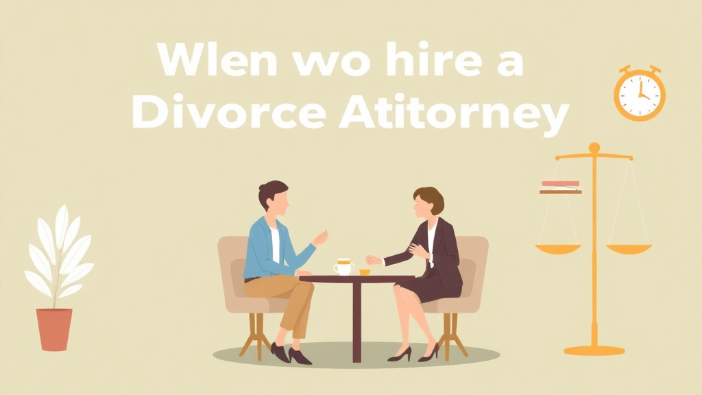 Illustration showing key concepts related to when to hire a divorce attorney: signs you need professional help