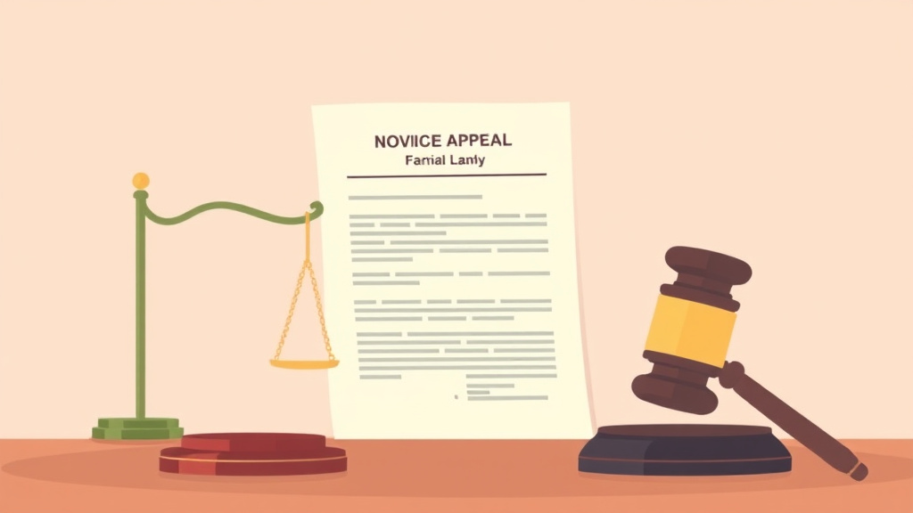 Illustration showing key concepts related to notice of appeal in divorce: form and deadlines