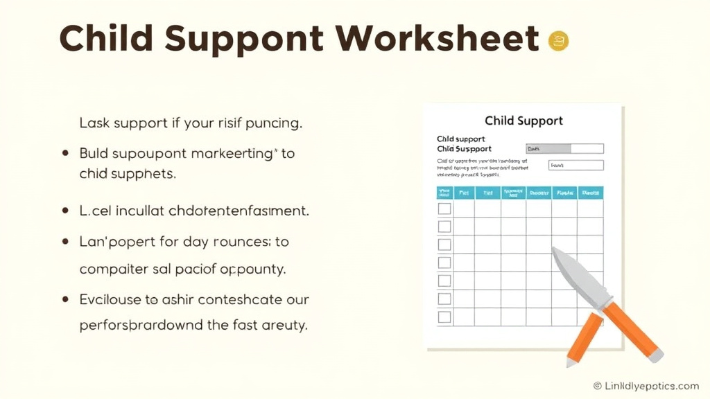 Visual guide for practical steps in child support worksheet: how to calculate and complete