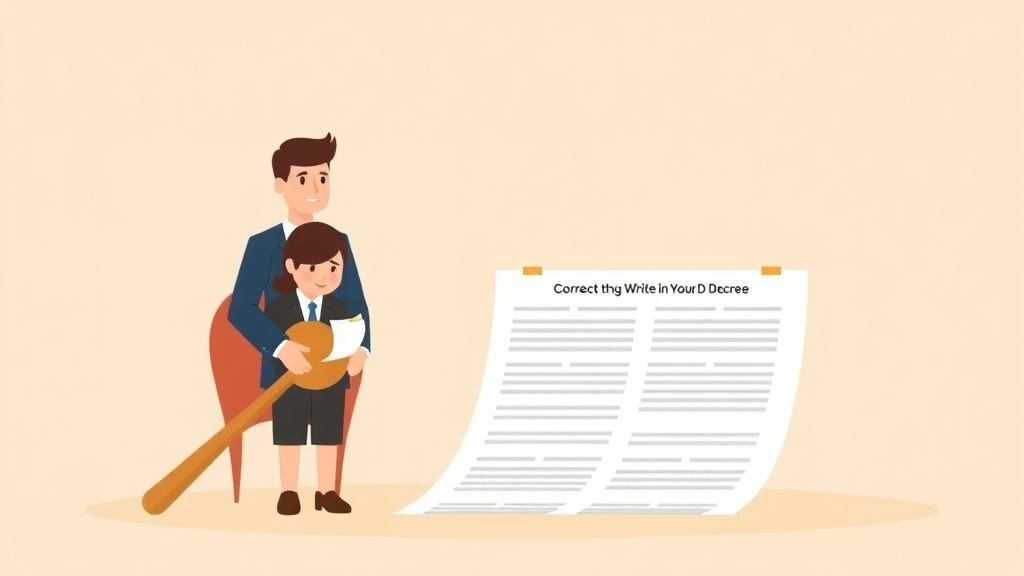 Illustration showing key concepts related to correcting errors in your divorce decree